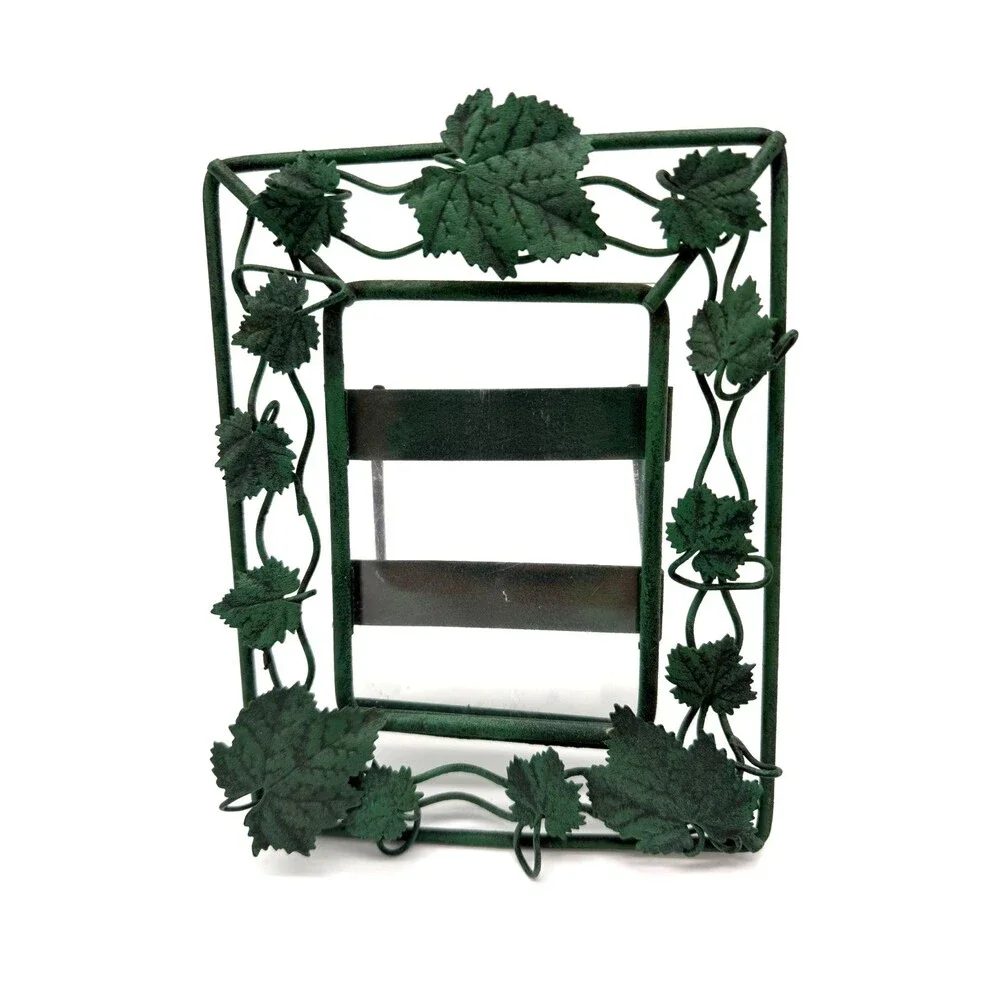 Vintage Wrought Iron Ivy Vine Leaf Picture Frame Green Metal Tabletop 4x6